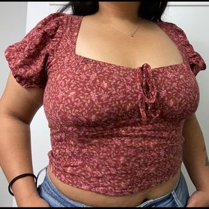 Red top with flowers